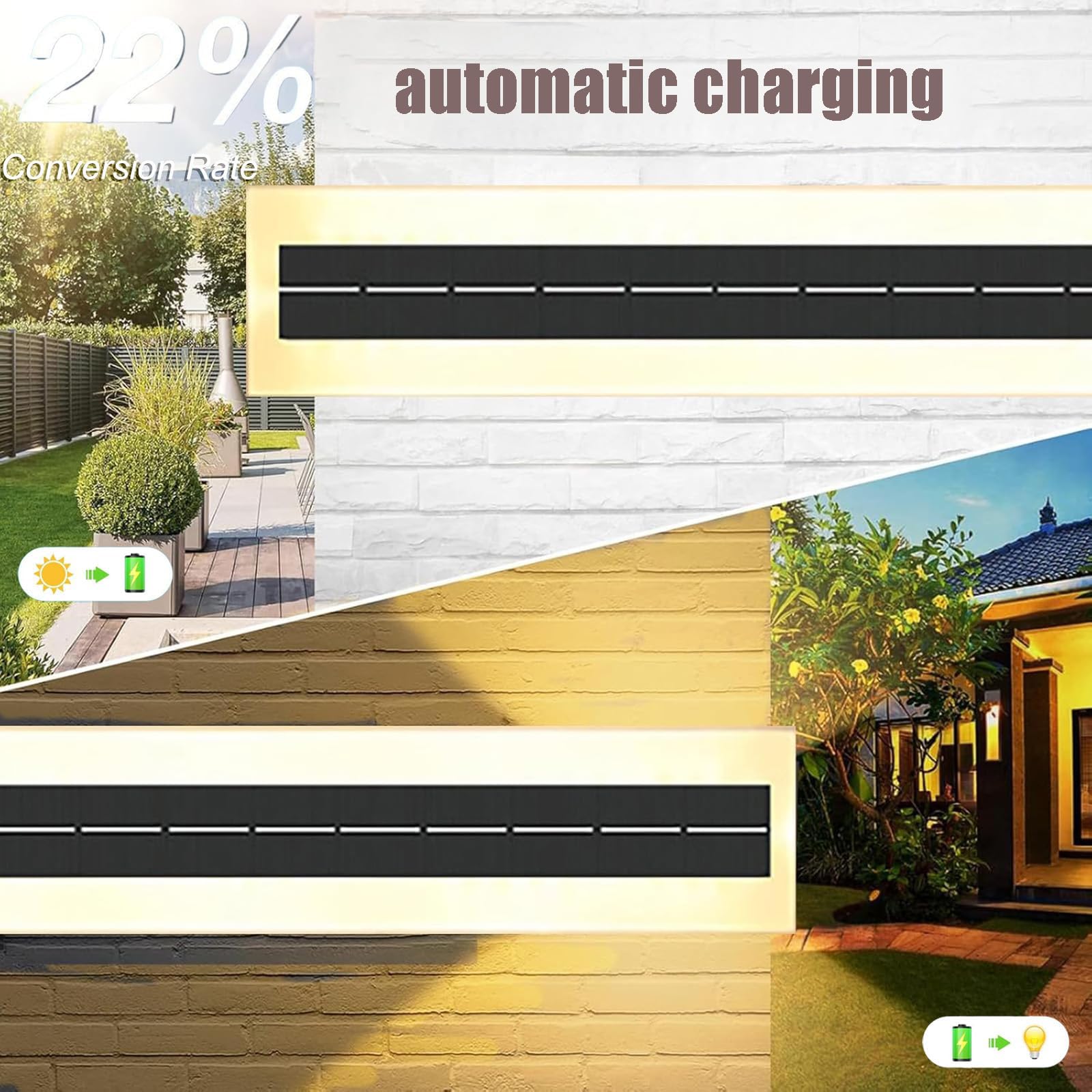 Außen LED Wandleuchte Solarleuchten IP65 Schwarze Lange Wasserdichte mit Batterie Solar Aussen Modern Wandlampe Up Down Wireless Wandbeleuchtung Batterie für Garten Wand (Natürliches Licht,60CM)