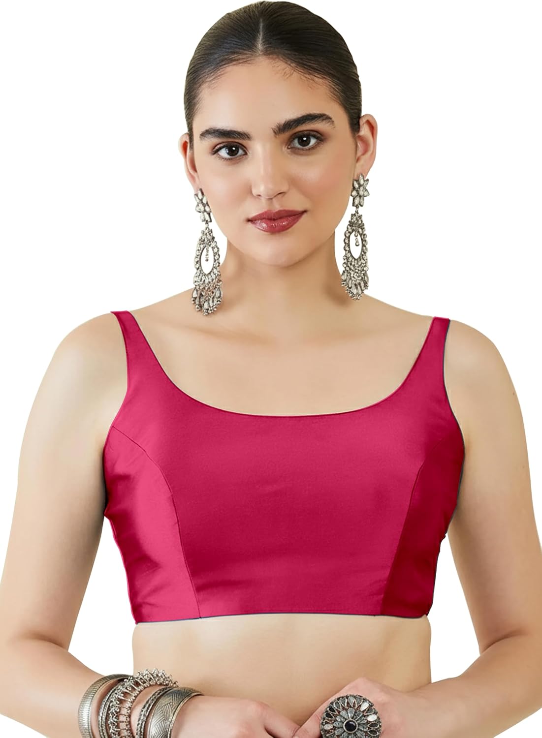Mehrang Womens Taffeta Padded Blouse, Classic Sleeveless Silk Stitched Blouse, Readymade Saree Blouse for Women Stylish
