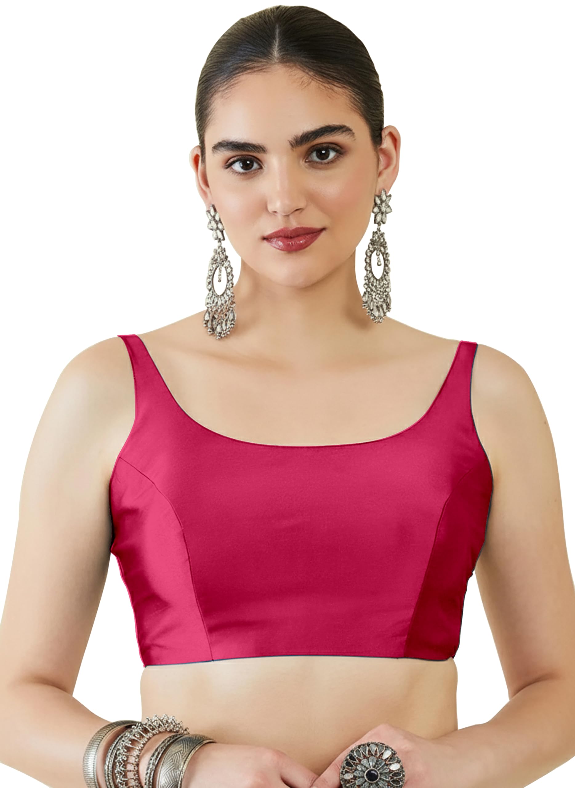 Womens Taffeta Padded Blouse, Classic Sleeveless Silk Stitched Blouse, Readymade Saree Blouse for Women Stylish-image-29