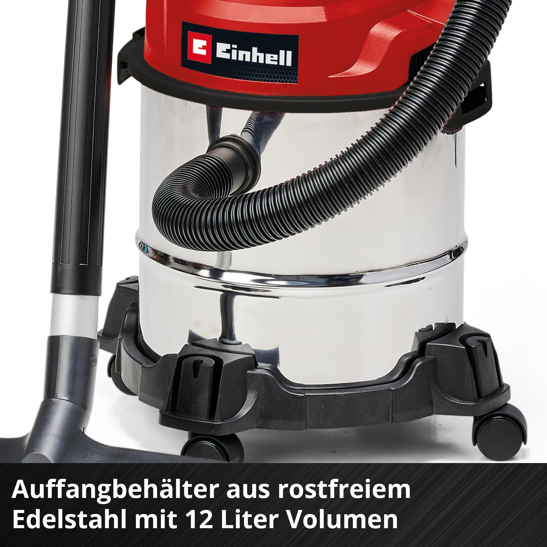 Einhell Nass-Trockensauger TC-VC 1812/1 S | 1250 W | 180 mbar | 12-L-Behälter | 4 Lenkrollen | Fugen- & Kombidüse | Schaumstofffilter