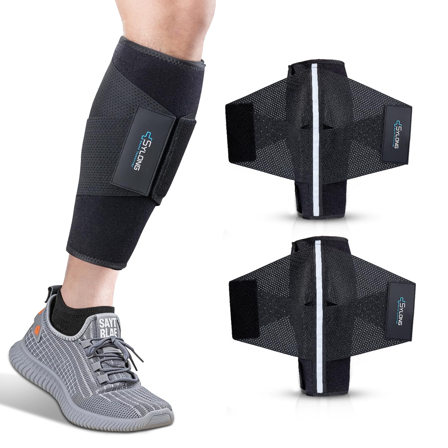 Sylong Calf Compression Wrap Brace for Men & Women, for Swelling Torn Calf Muscle, Diamond-shaped Elastic Band for Pressure, fit Varicose Vein Pain Relief (S/M-2 pack)