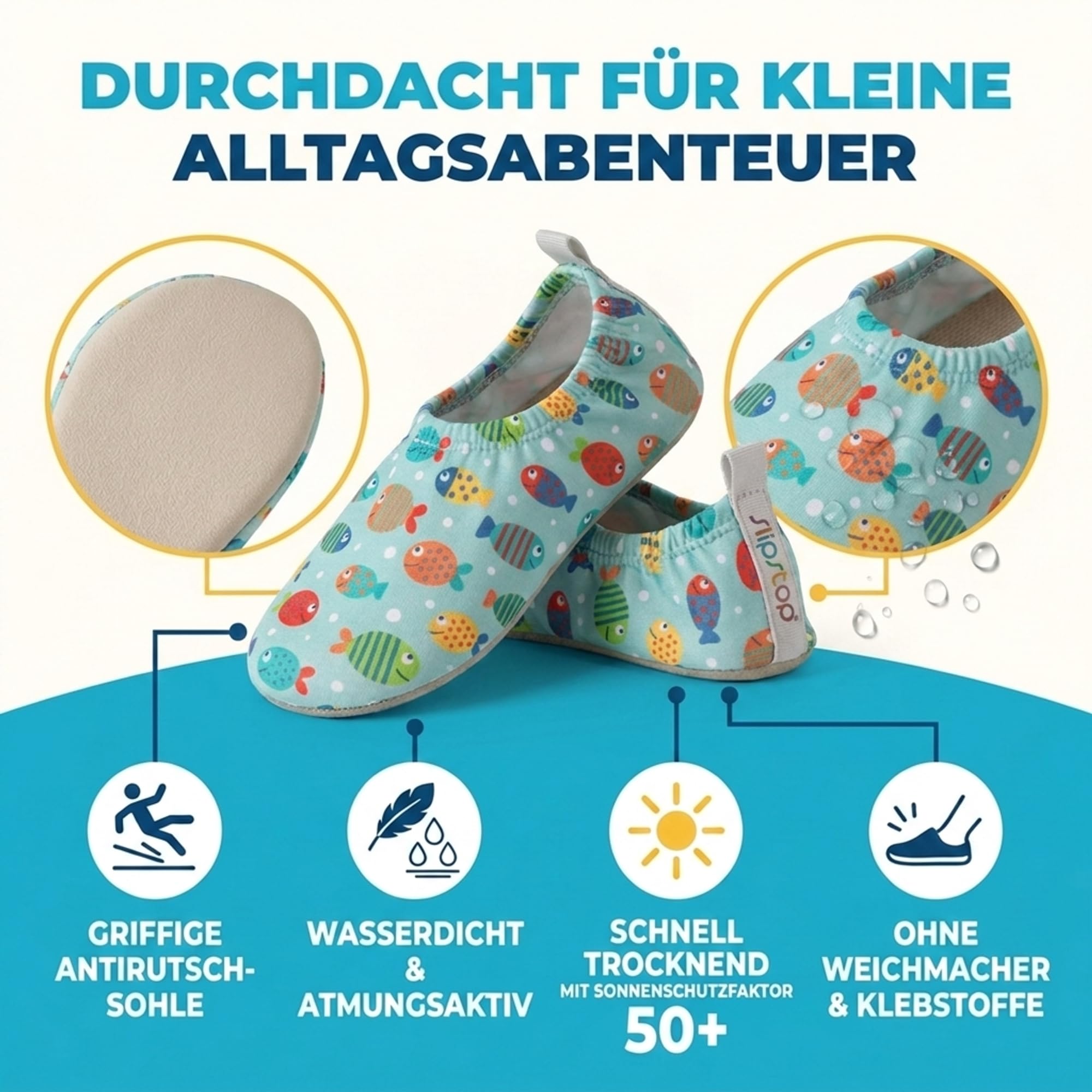 Slipstop Zapatos de playa para niños, antideslizantes, unisex, factor de protección solar 50+, Belle, 30/32 EU