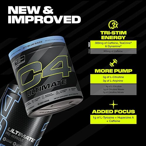 Miniatura 6 de Cellucor C4 Ultimate - Polvo para antes del entrenamiento, suplemento energético sin azúcar para hombres y mujeres, 300 mg de cafeína + TeaCrine +