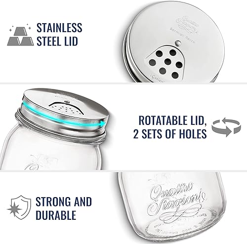 Miniatura 3 de Bormioli Rocco Quattro Stagioni - Juego de tarros de especias de 8.5 onzas, tarros de vidrio duraderos con tapas giratorias multifuncionales, tapas