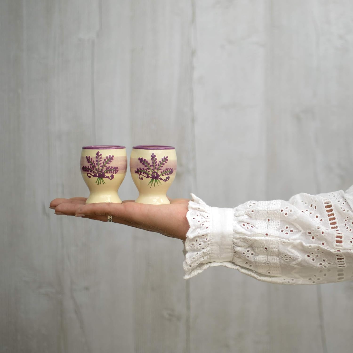 City to Cottage Ceramic Egg Cup Holder Set of 2, Soft Boiled Egg Cups, Hard Boiled Eggs Stand Holders, Breakfast Cooking Kitchen Egg Serving Cup, Handcrafted Egg Cup (Cream Levander Floral)