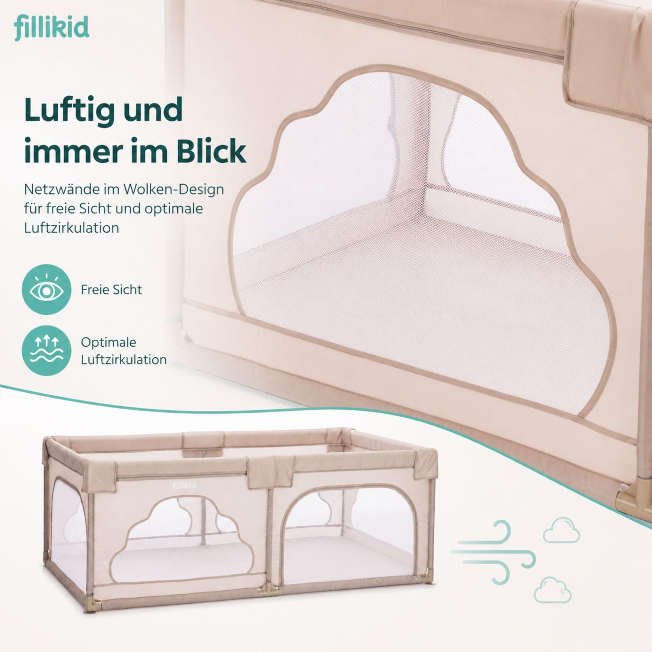 Fillikid Laufgitter Perth 115x180 cm Baby Laufstall XXL Metall