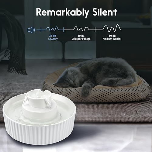 Miniatura 2 de Fuente de agua de cerámica para gatos, fuente para gatos de 2.1 L71 onzas con 3 filtros de carbono y 2 bombas silenciosas, dispensador de agua para
