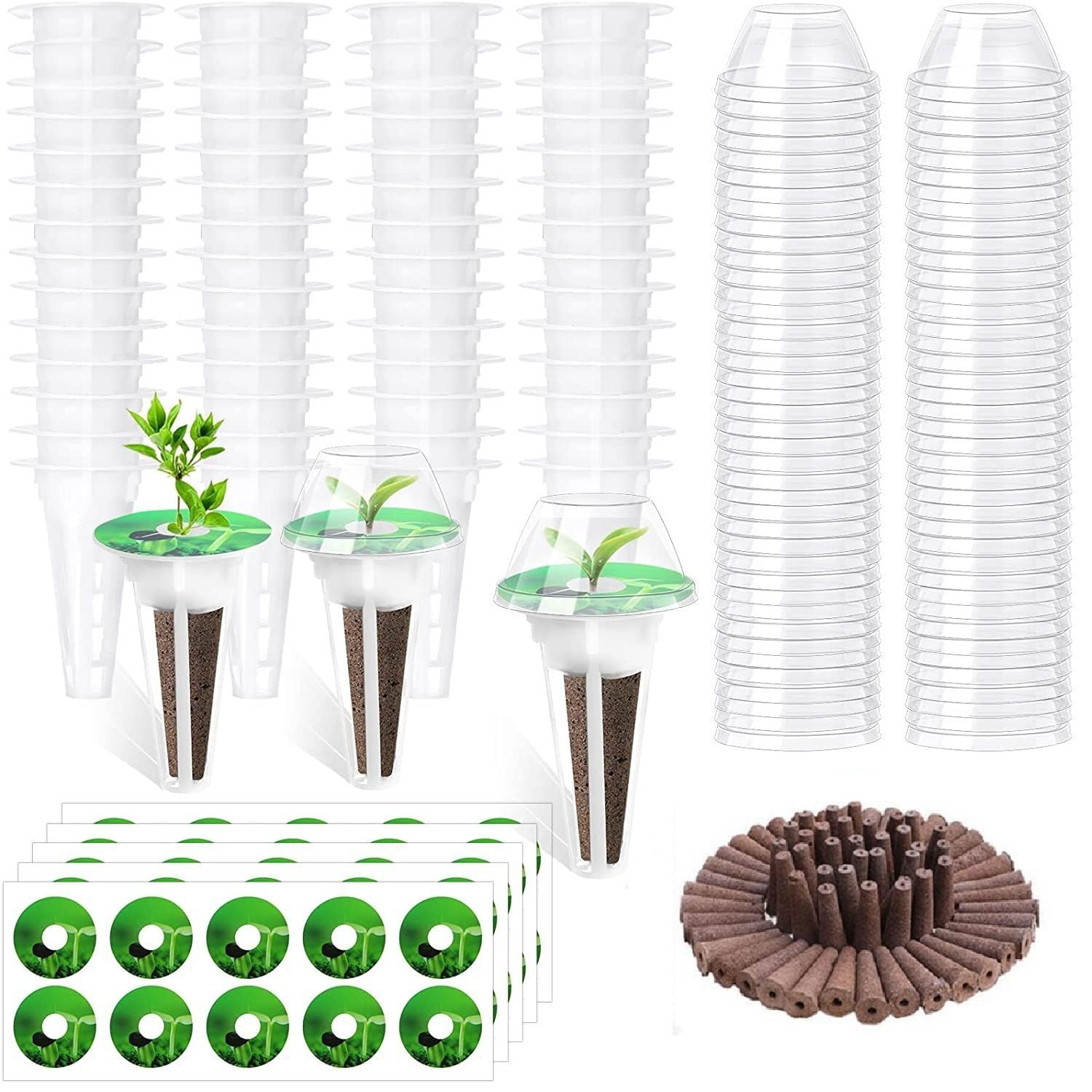 200 Pcs Seed Pods Kit for Aerogarden, Hydroponic Pods Kit Seed Starter Pods for Hydroponics Growing System Garden Kits with 50 Plant Grow Sponges, 50 Grow Baskets, 50 Pod Labels, 50 Grow Domes Lids