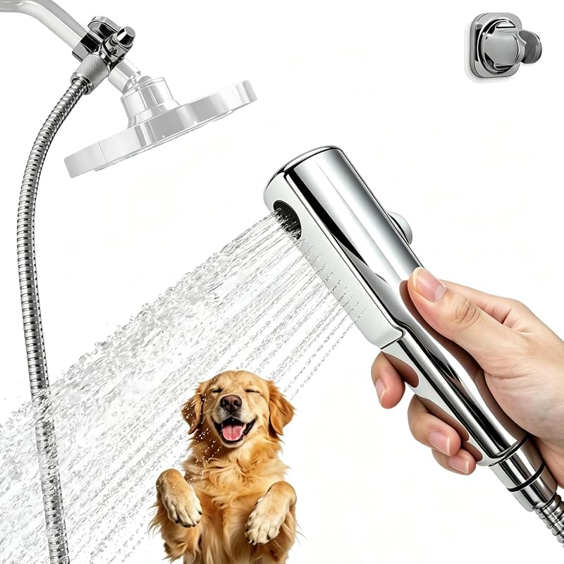 Kit de Chuveiro para Cães com Mangueira de Aço Inoxidável e 2 Modos de Jato Orayafid, 2,44 m
