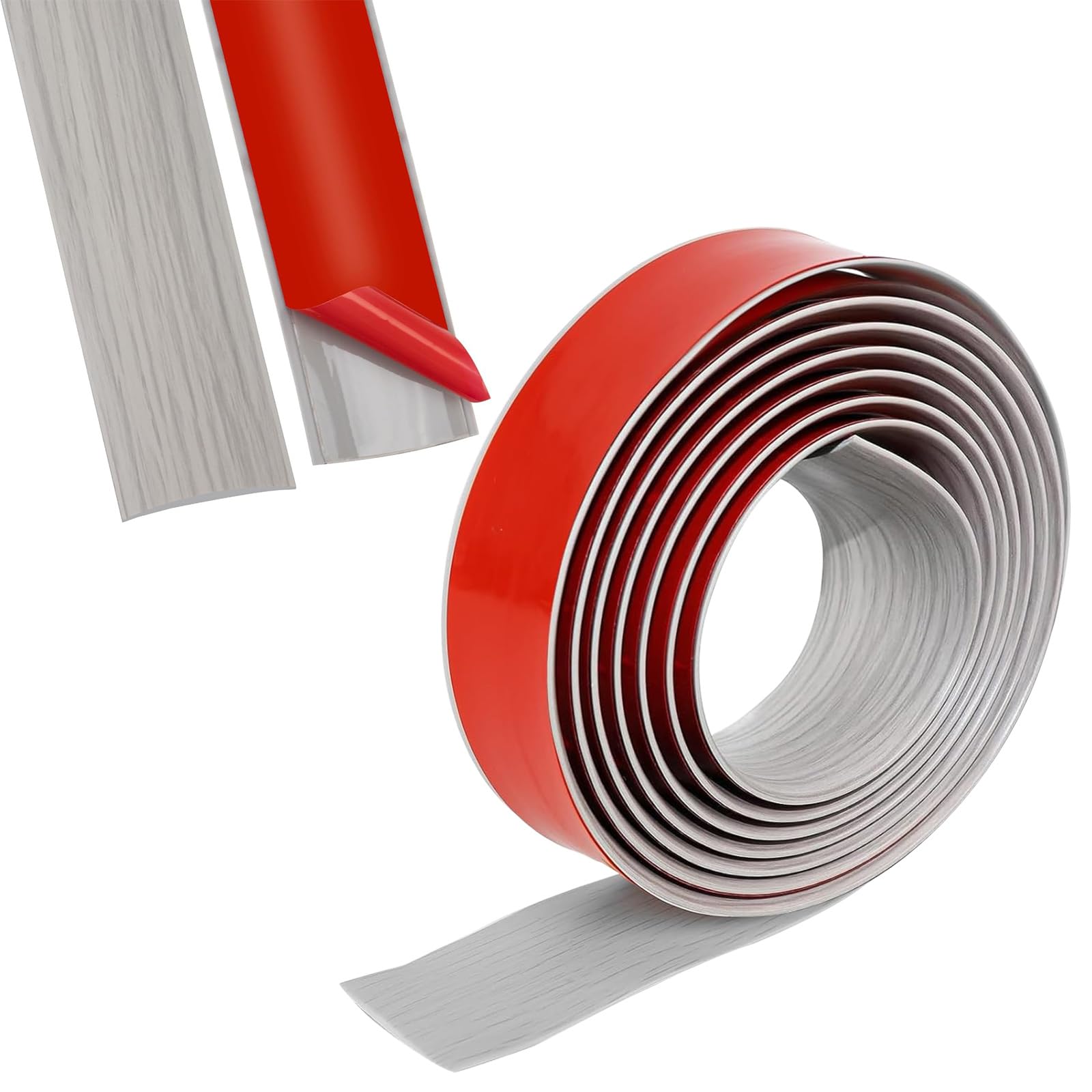 BORISCA 2.5m x 4cm Extended Self Adhesive Door Threshold, Laminate Flooring PVC Floor Transition Strip, Trimming and Joining Tiles Solid Wood Strip Self Adhesive Carpet Edge Strip (Grey Wood Grain)