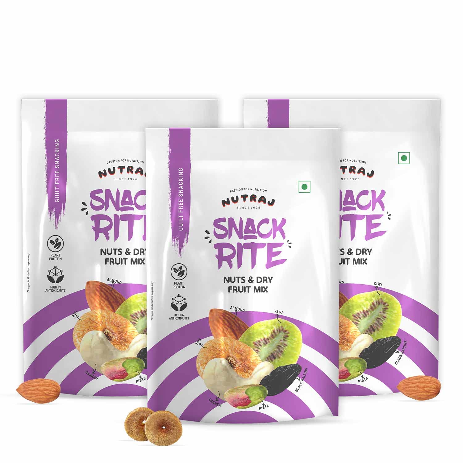 Nutraj Snackrite Nuts and Dry Fruits Mix (Almond Kernel, Cashew, Pista, Anjeer Diced, Kiwi Diced, Black Raisin) - 450g (3 x 150g) | Dried fruits | Mixes dry fruits | Any Time Snack | Trail Mixes | (B0C4LLLGMK) Amazon Price History, Amazon Price Tracker