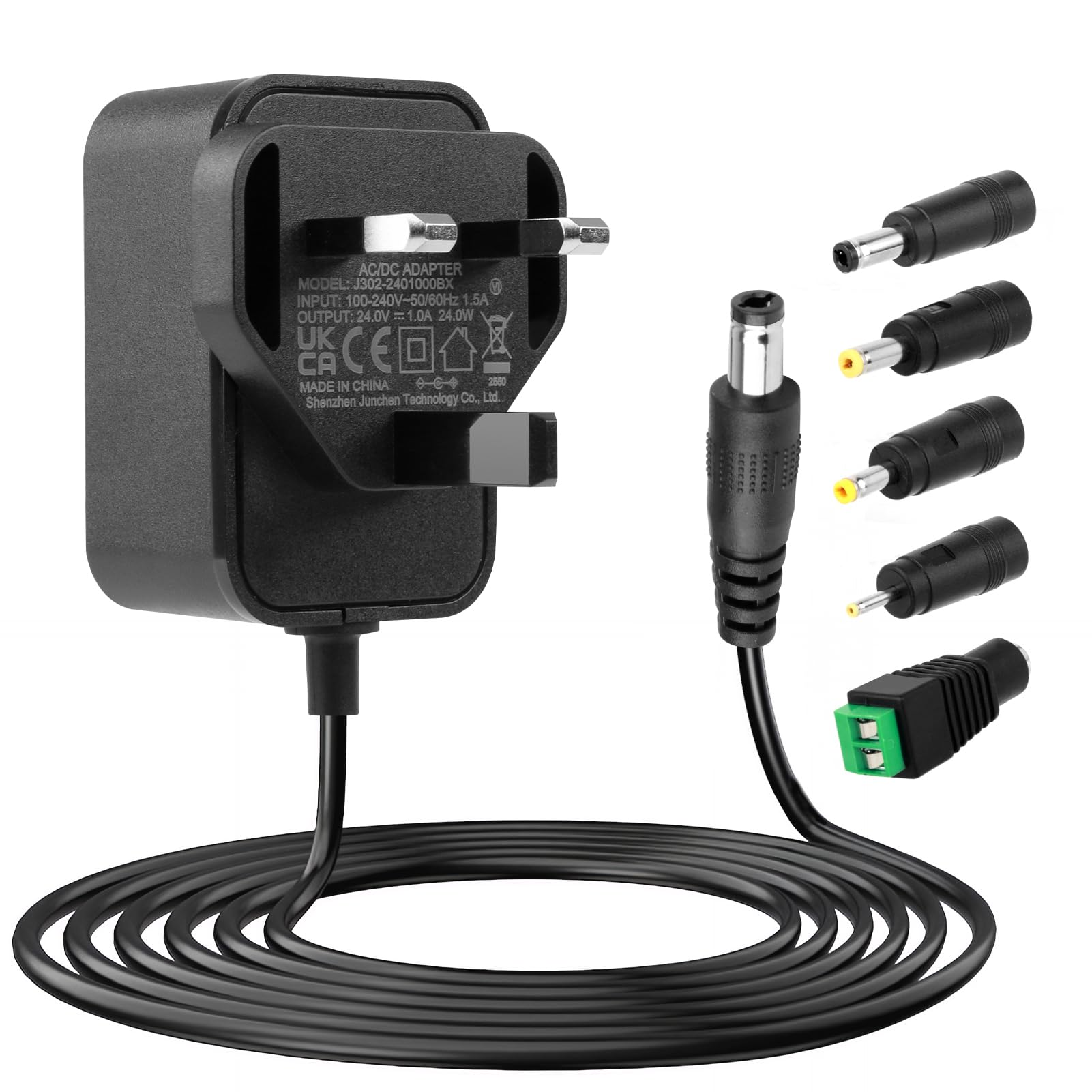 24V DC Power Supply 1.5A Wall Adapter, 100–240V AC to 24 Volt Converter with 5 Plugs, 36W Max Adapter Transformer for LED Strip Lights Diffusers Humidifiers Routers Speakers Household Electronic