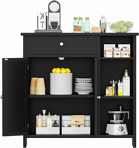 Miniatura 10 de Irontar Armario de piso de baño con cajón, armario de almacenamiento de piso con puertas y estantes ajustables, armario de cocina independiente con