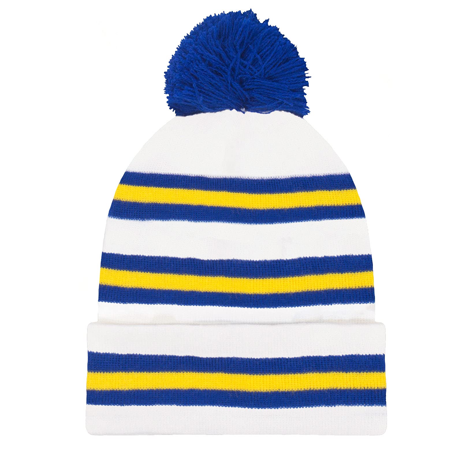Fan Originals Men's White 3 Bar 3 Bar Football Bobble Hat Leeds Colours White Blue Yellow