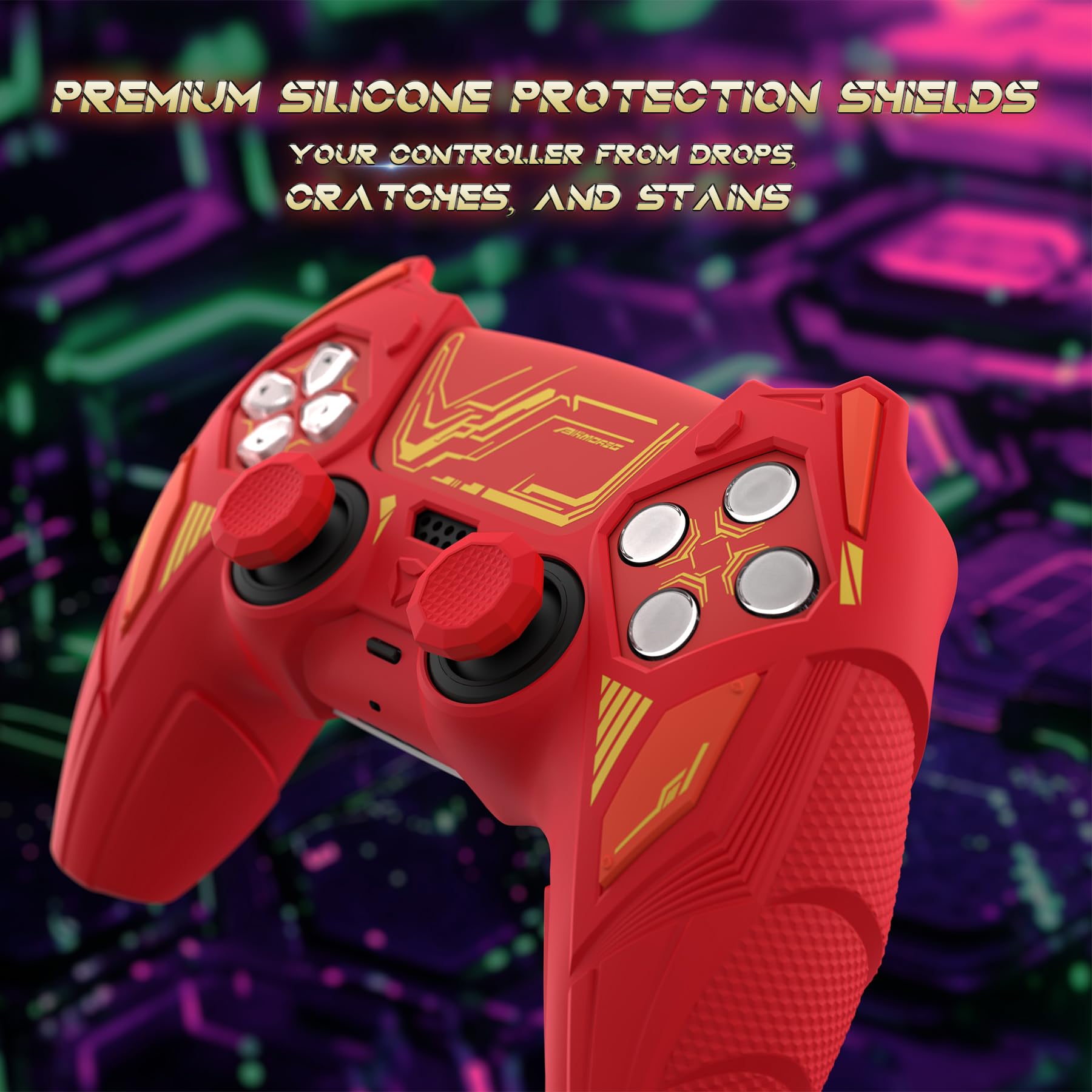 PlayVital Etui Silikonowe do ps5 Kontroler,Obudowa Grip do ps5 Akcesoria z Ochroną Joysticków & Naklejka,Osłona Kompatybilne ze Stacją Ładującą–Klasyczny Czerwony & Ceglasty Czerwony,Mecha Rhino