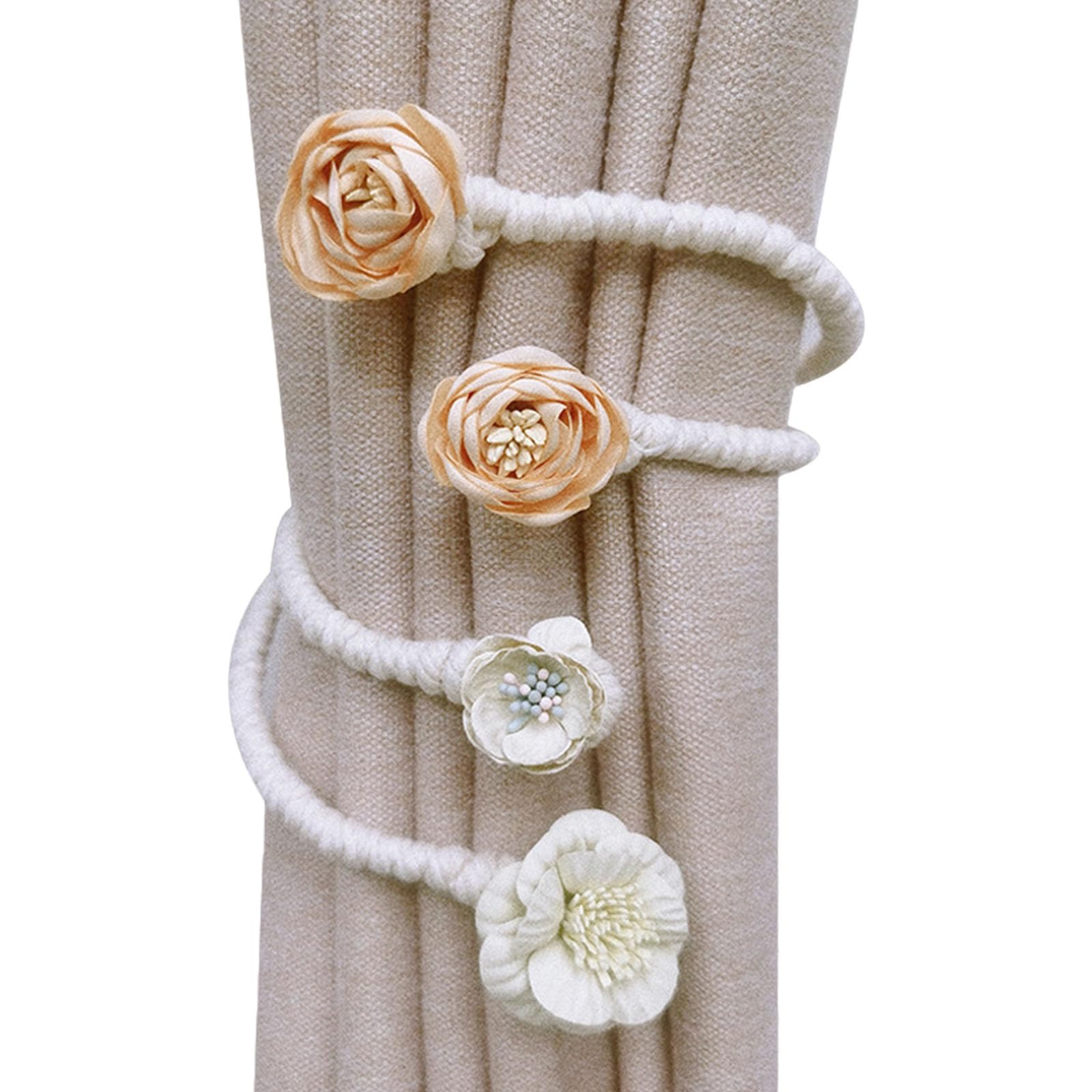 Tsophreniq Artificial Flower Curtain Ties Tiebacks Clips 2 Pack Blossom Twist Window Drapery Holdbacks Buckles for Home Decoration Floral Curtain Tiebacks