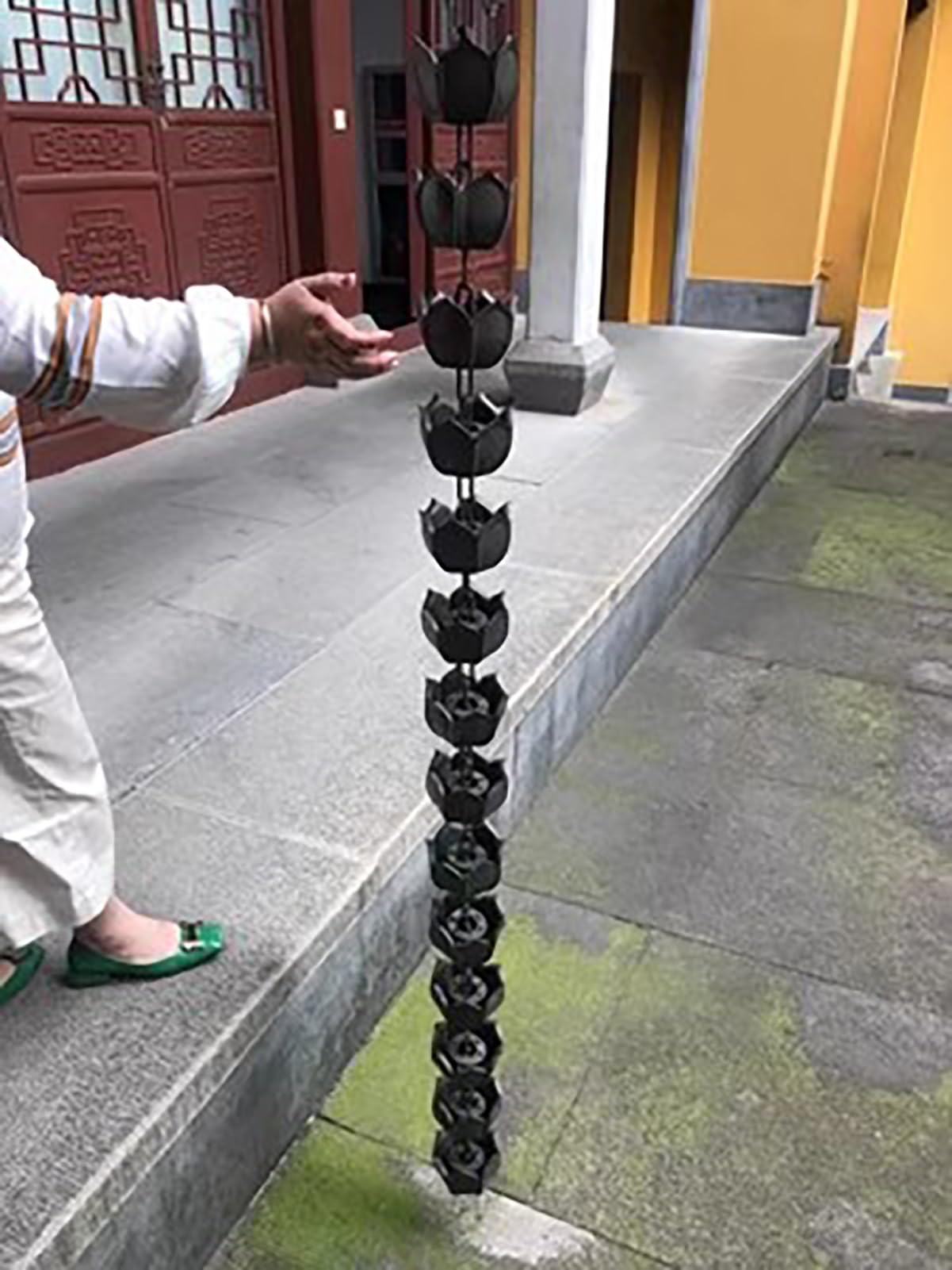 Zewnętrzne wiszące łańcuchy przeciwdeszczowe, Rain Chains Gutter Adapter, Hanging Rain Catcher System for Garden Downspout, Roof Yard House Patio Rain Chimes, Rain Bells Outdoor Decor 1m