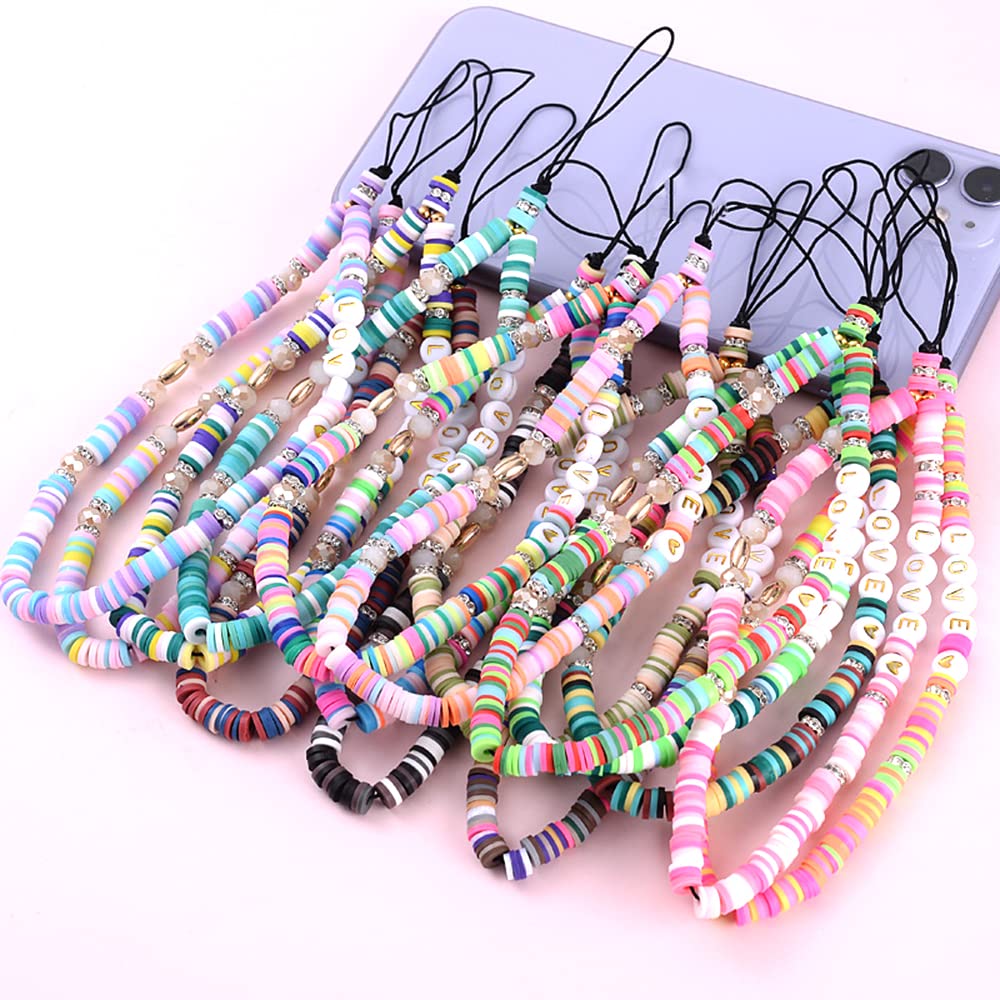 JAWSEU Universele kleurrijke parels telefoonketting zakketting, kleurrijke sleutelband ketting mobiele telefoonkoord sleutelketting telefoon parelketting sieraden voor mobiele telefoon tas