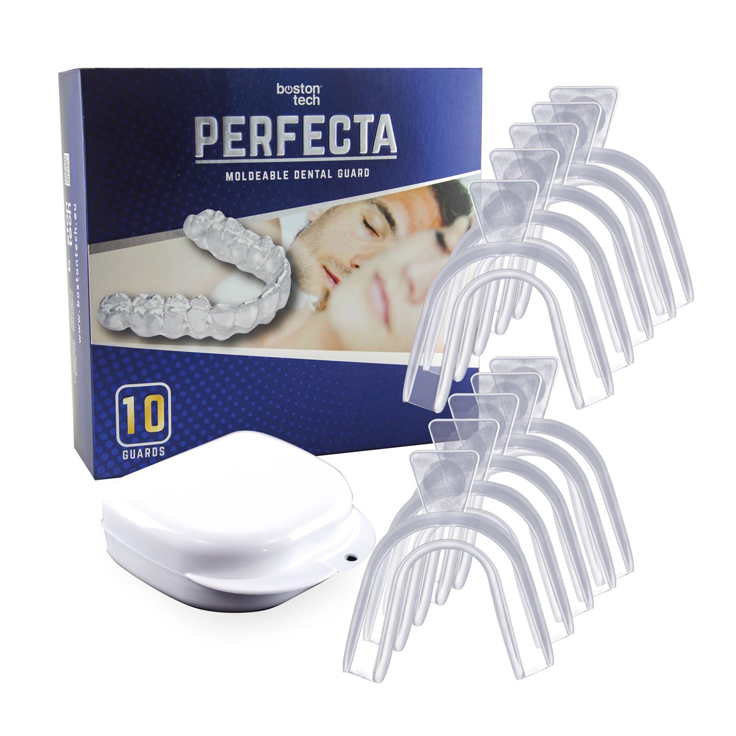 10 Bite Notturni Perfetti | Ideali per Bruxismo, Digrignamento dei Denti, Disturbi dell’ATM, Mascherina Sbiancante | Protezioni Dentali Regolabili + 1 Custodia | Qualità Medica Senza BPA