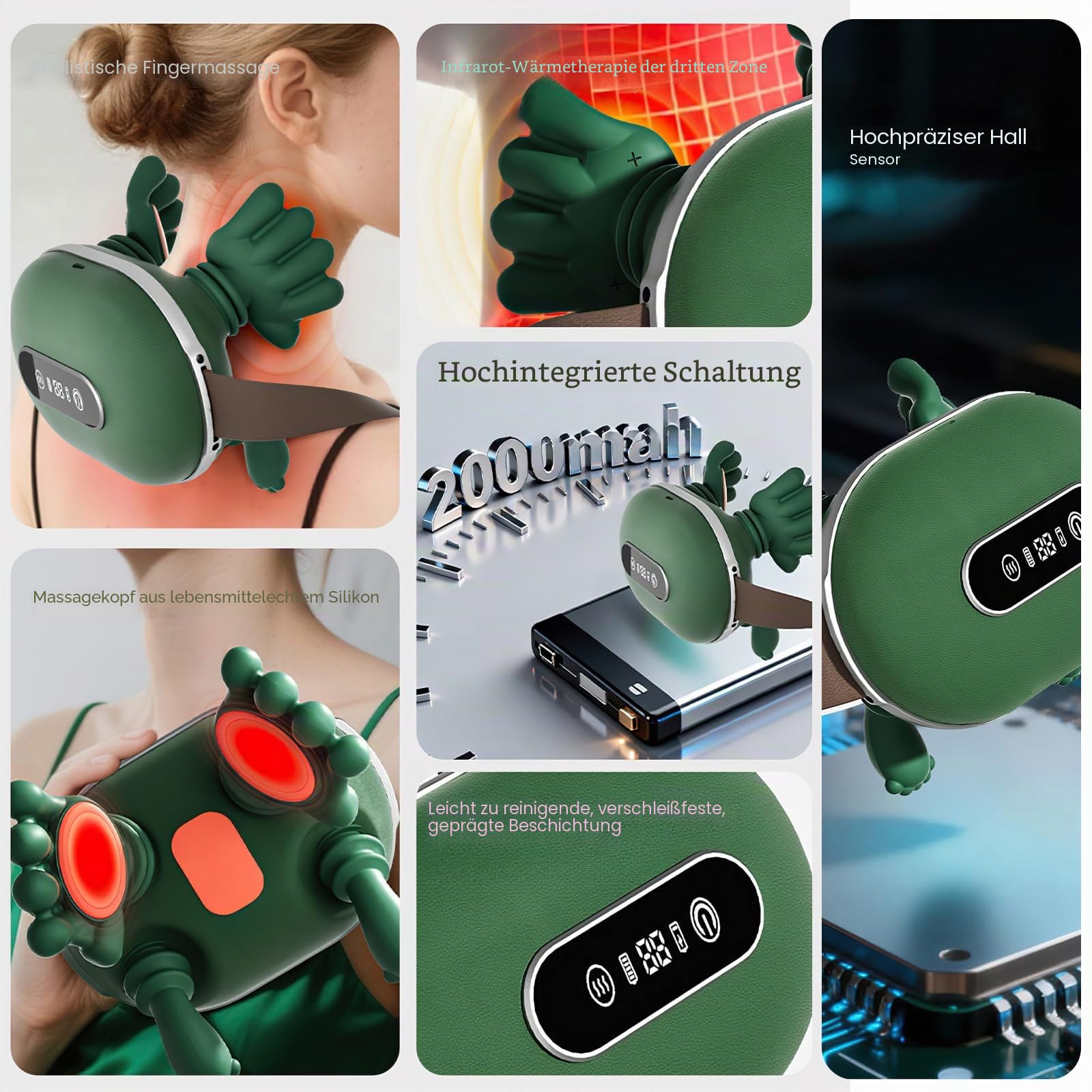 4D Nackenmassagegerät mit Wärme, Shiatsu Massagegerät, Massagegerät Nacken, kabelloses U-förmiges Massagekissen, 3 Massagegrade & 2 Temperaturstufen, für Zuhause, Büro, Reise (Touchscreen)
