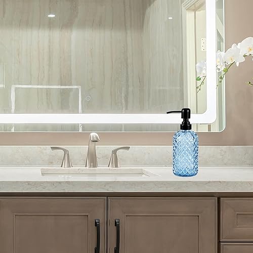 Miniatura 4 de Dispensador de jabón de vidrio de 12 onzas con bomba de acero inoxidable 304 negro a prueba de óxido, dispensador de jabón de vidrio recargable para