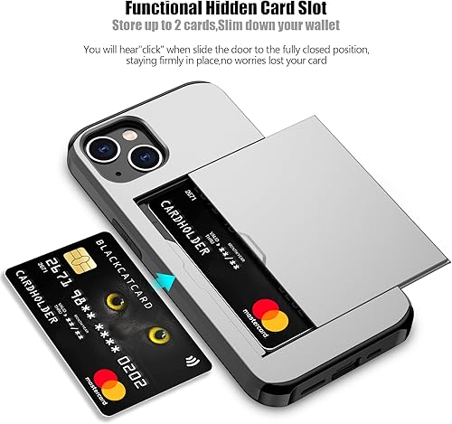 Miniatura 9 de Nvollnoe Funda protectora resistente de doble capa para iPhone 14 Plus con tarjetero y ranura para tarjetas oculta, a prueba de golpes, funda
