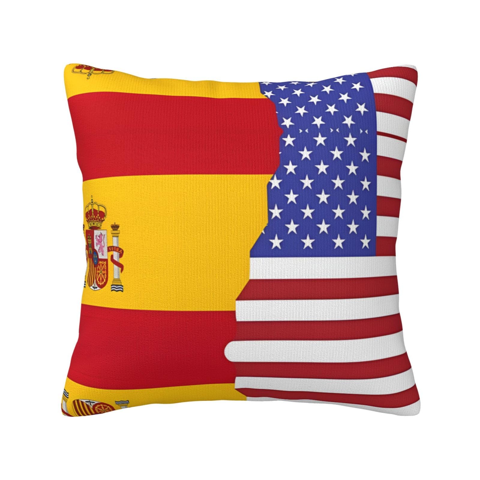 American Spain Flag Print Decorative Throw Pillow Covers for Sofa, Outdoor and World Cup Celebrations