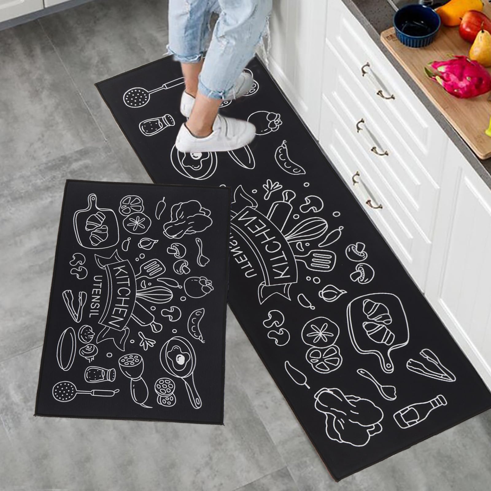 Fecialy Juego de alfombras de Cocina de 2 Piezas, alfombras y tapetes de Cocina Antideslizantes y Lavables 40x60+40x120CM Alfombra de Piso para Pasillo Entrada lavandería