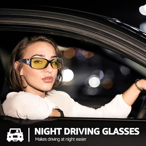 Miniatura 2 de SIPHEW Women's Night Driving Glasses Polarized Anti Glare Night Vision Yellow Glasses Wrap Around for NighttimeFoggy