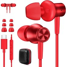 Jiunai USB C Wired Earbuds for iPhone 17 Pro Max 16e Headphone with USB C Plug in Ear Magnetic Stereo Corded Type C Ear Budsfor iPhone 16 15 for Samsung S26 S25 S24 for iPad Red Teen Women Men