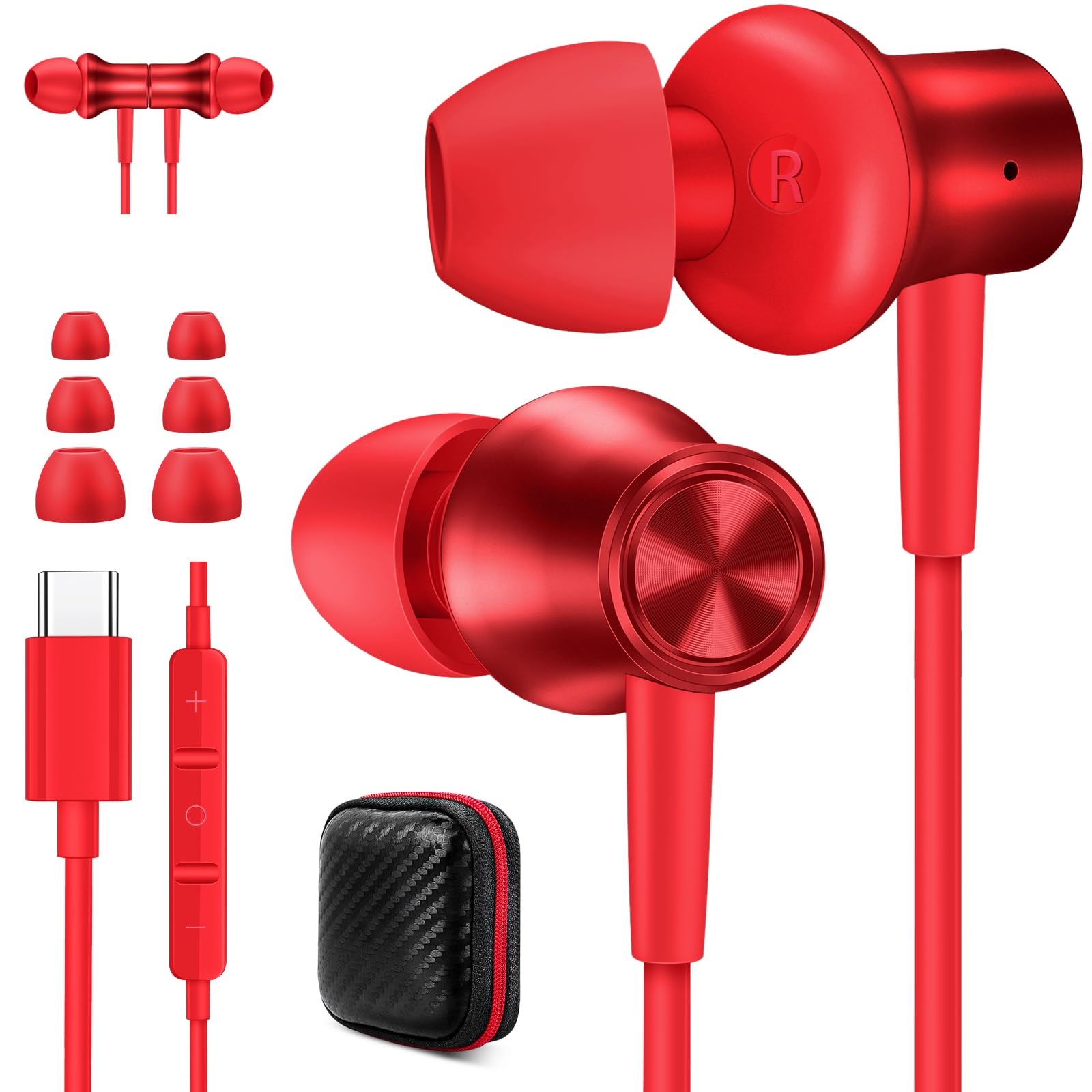 Jiunai USB C Earbuds for iPhone 16 iPhone 15 Type C Headphones