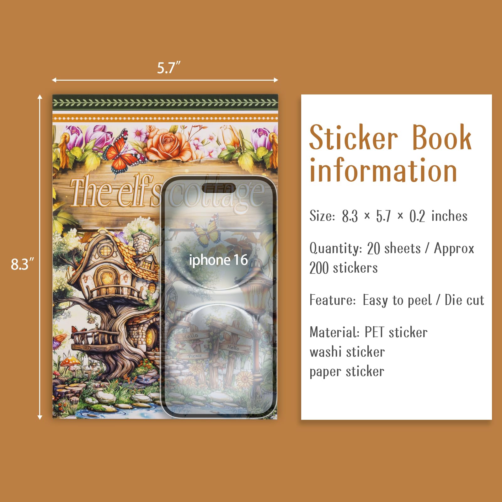 Dizdkizd Wstępnie wycięta naklejka z rdzeniem domku do dziennika, elf wróżka PET i materiały papierowe vintage efemeryda kolaż książka, śliczne Bullet Journal kalkomanie artykuły do scrapbookingu