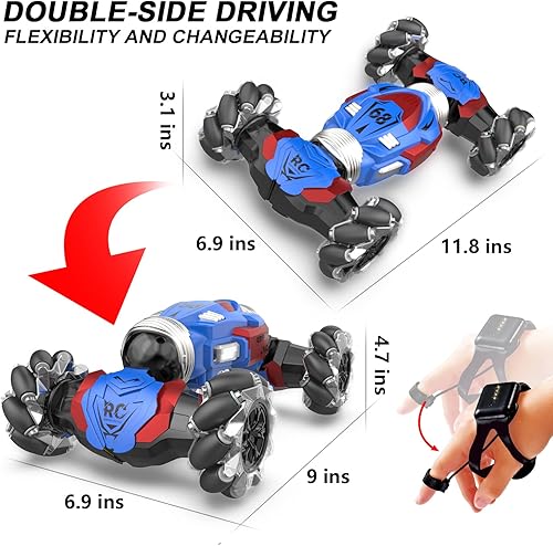Miniatura 2 de SinHaoJing Auto a control remoto, auto de acrobacias a control remoto con sensor de gestos con luces y música, vehículo todoterreno giratorio de