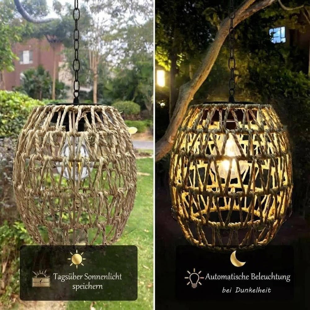Lampe solaire suspendue d'extérieur en rotin étanche