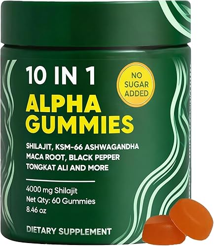 Gomitas Alpha Shilajit 10 en 1, 4000 mg Himalayan Alpha Shilajit para impulso de energía y apoyo inmunológico, con Ashwagandha, Gokshura, ácido