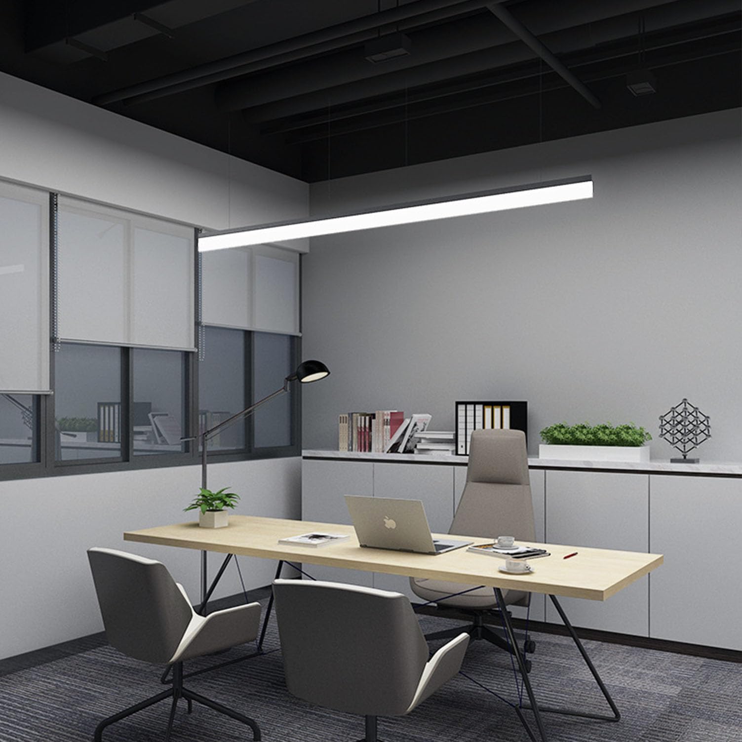 Dimmable LED Pendant Lamp, Modern Pendant Lamp Black, Linear Design Pendant Lamp with Remote Control, for Office Lamp Dining Table Lamp Dining Room Kitchen Conference Hall Lamp (Black, 120cm)