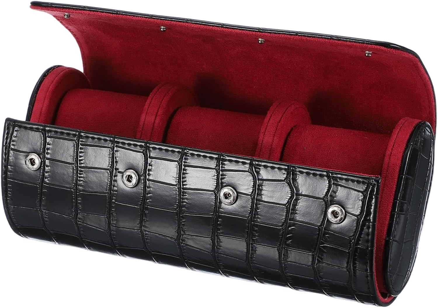 HARFINGTON Watch Roll Travel Case 3 Slot Portable Leather Watch Case for Men and Women, Watches Storage Organizer with Removable Pillow for Traveling, Display, Stripe Texture Black