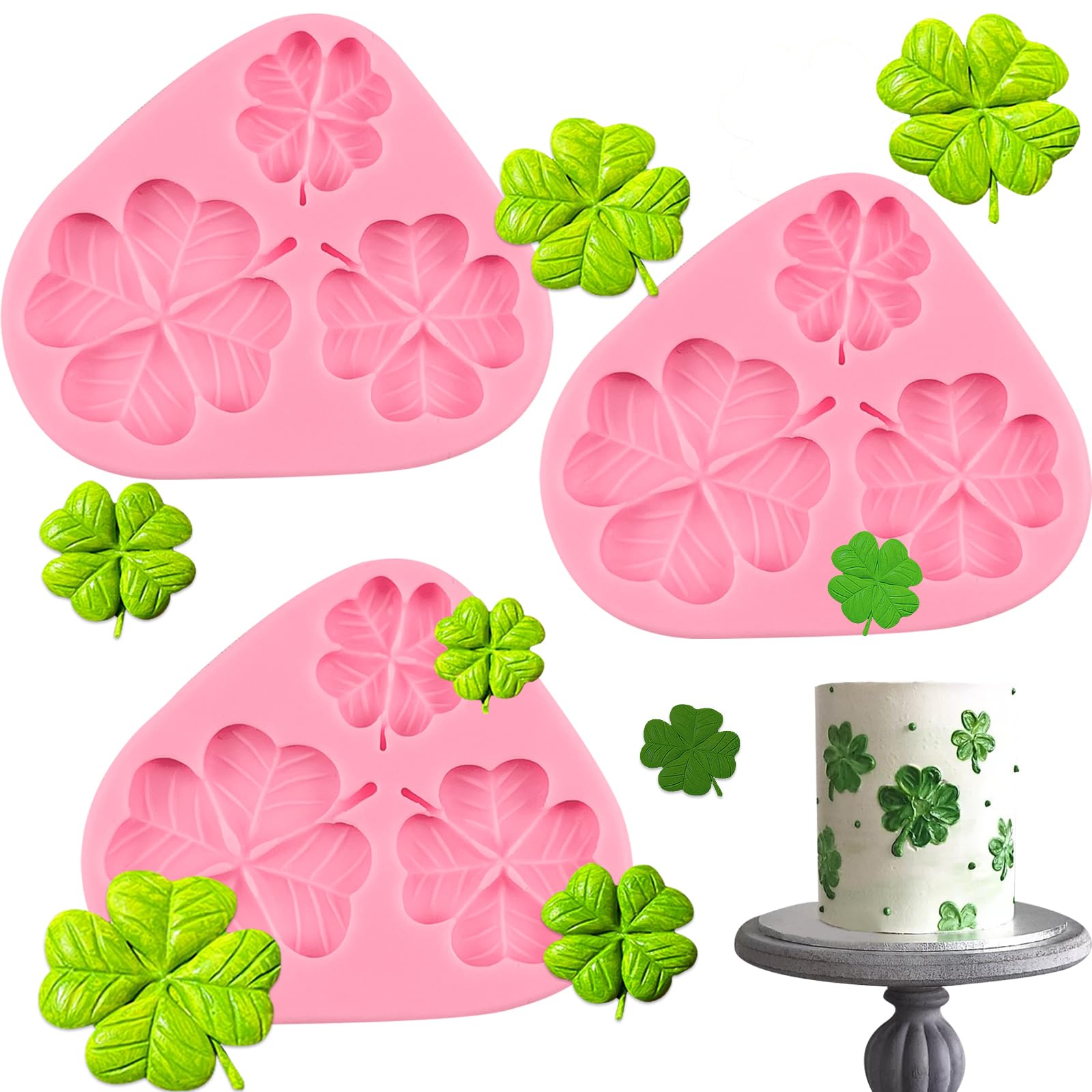 Moldes para fondant de hojas, 3 piezas, moldes de silicona de chocolate con trébol de cuatro hojas para decoración de pasteles, decoración de cupcakes, dulces, galletas, pasta de flores, mousse,