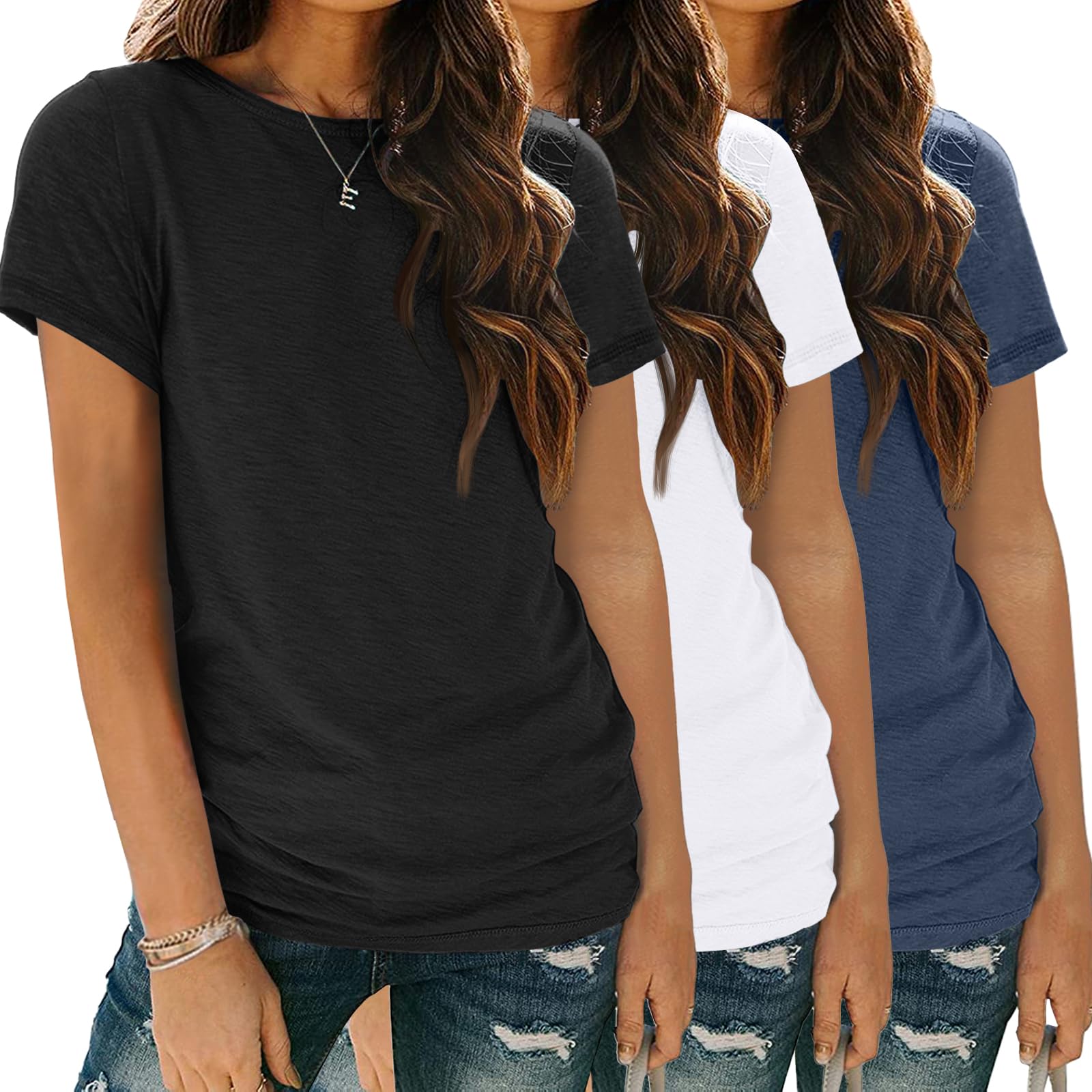 SUNBS Womens 3 Pack T-Shirts Short Sleeve Summer Tops Fashion Basic Tees Comfy Casual Vacation Outfits Workout Clothes 2025