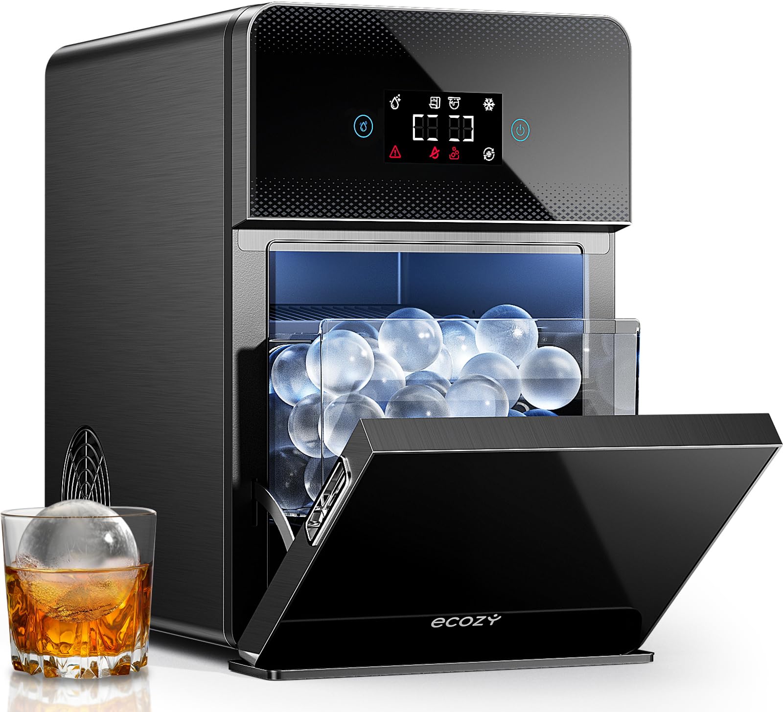 Photo 1 of ***VERY USED*** ecozy 2" Clear Ice Ball Maker Countertop with CrystalFlux Technology, 4 pcs in 40 Mins, 144 pcs/Day, Sphere Ice Maker with Automatic Water Supply, Self-Cleaning, Enhanced Insulation for Whiskey Bar