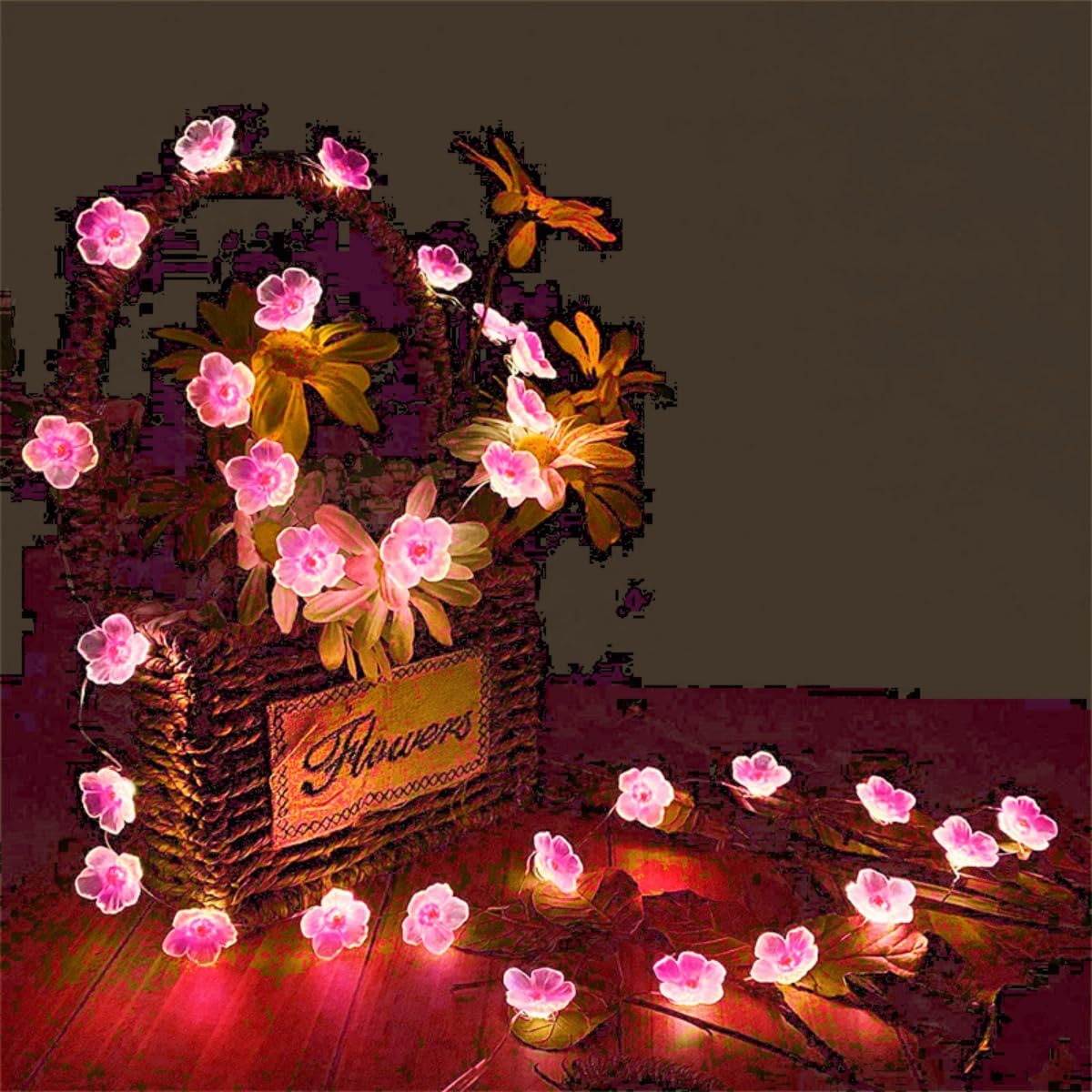 Fantasee Cherry Blossom Flower String Lights,10ft 30LED Sakura Copper Wire Fairy Lights Battery Operated for Bedroom Home Indoor Outdoor Wedding Birthday Party Decor (Pink, 10ft)