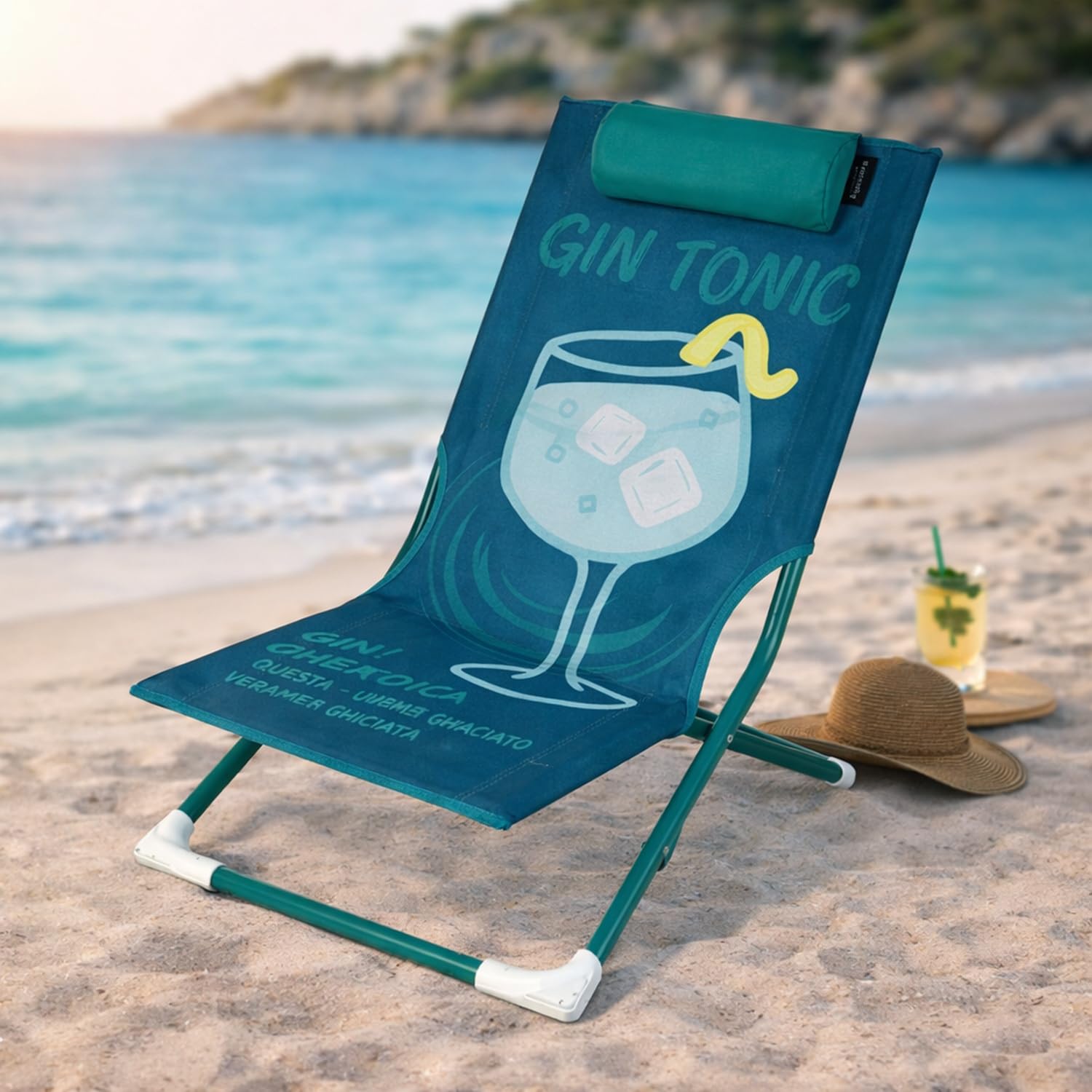 KASANOVA Spiaggina sedia pieghevole Gin Tonic con poggiatesta