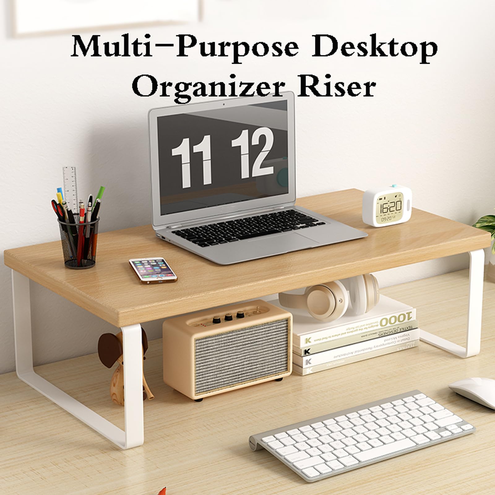 Rehausseur Ecran,Rehausseur Ecran Pc Bureau,RéHausseur D'éCran en Bois,RéHausseur D'éCran pour Pc,Support De Moniteur D'Ordinateur Ergonomique,pour Ordinateur Portable,Imprimantes