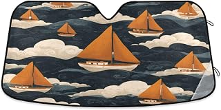 ATTX Small Sailboats Car Windshield Sunshade 53"x23.5" Foldable Sun Shield for Sedan SUV Truck - UV Protection & Heat Blocking