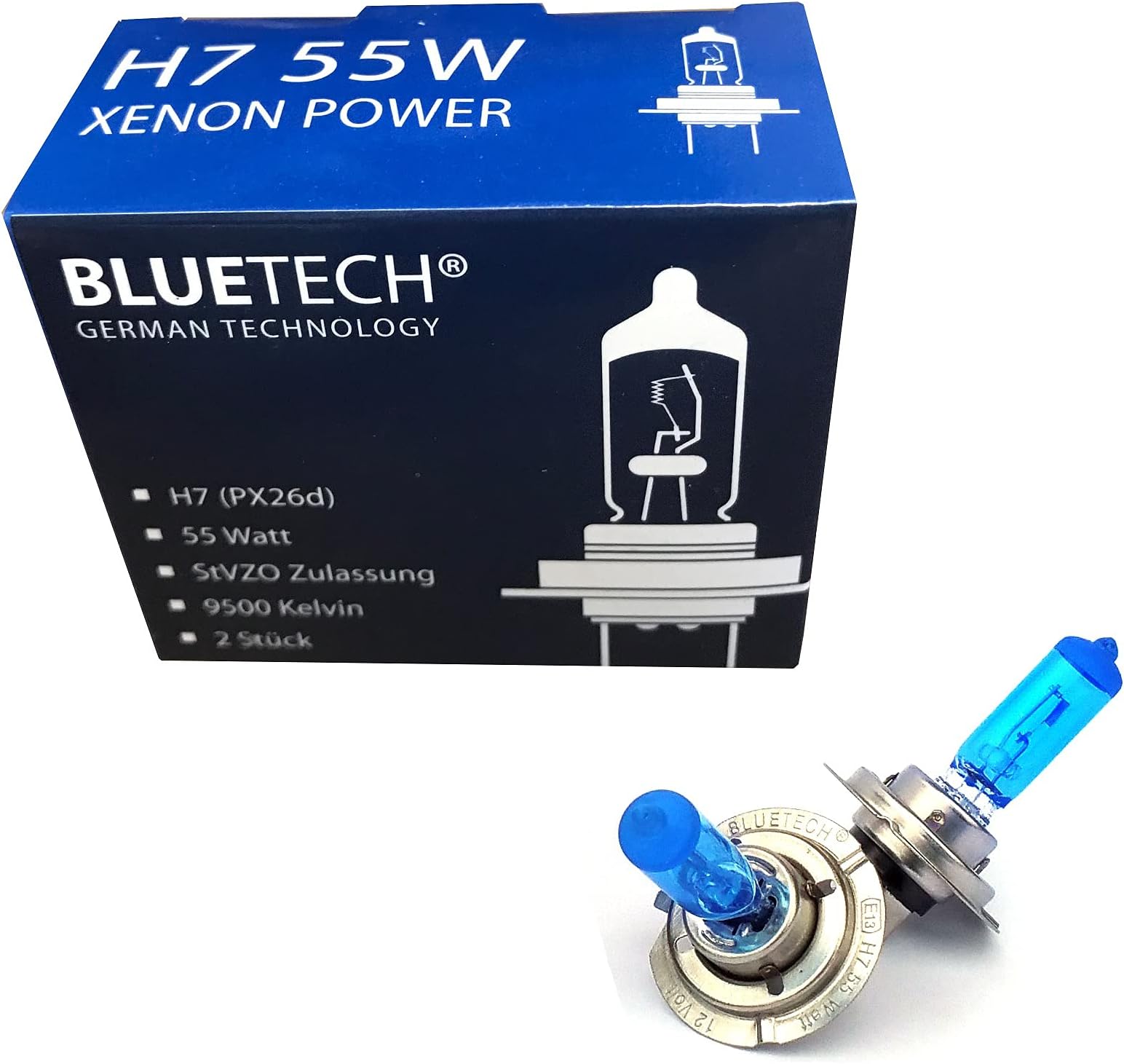 BLUETECHPlus H7, 55 W, 9500 K, Xenon Effect, StVZO (German Road Vehicle Regulation) Approved, Pack of 2