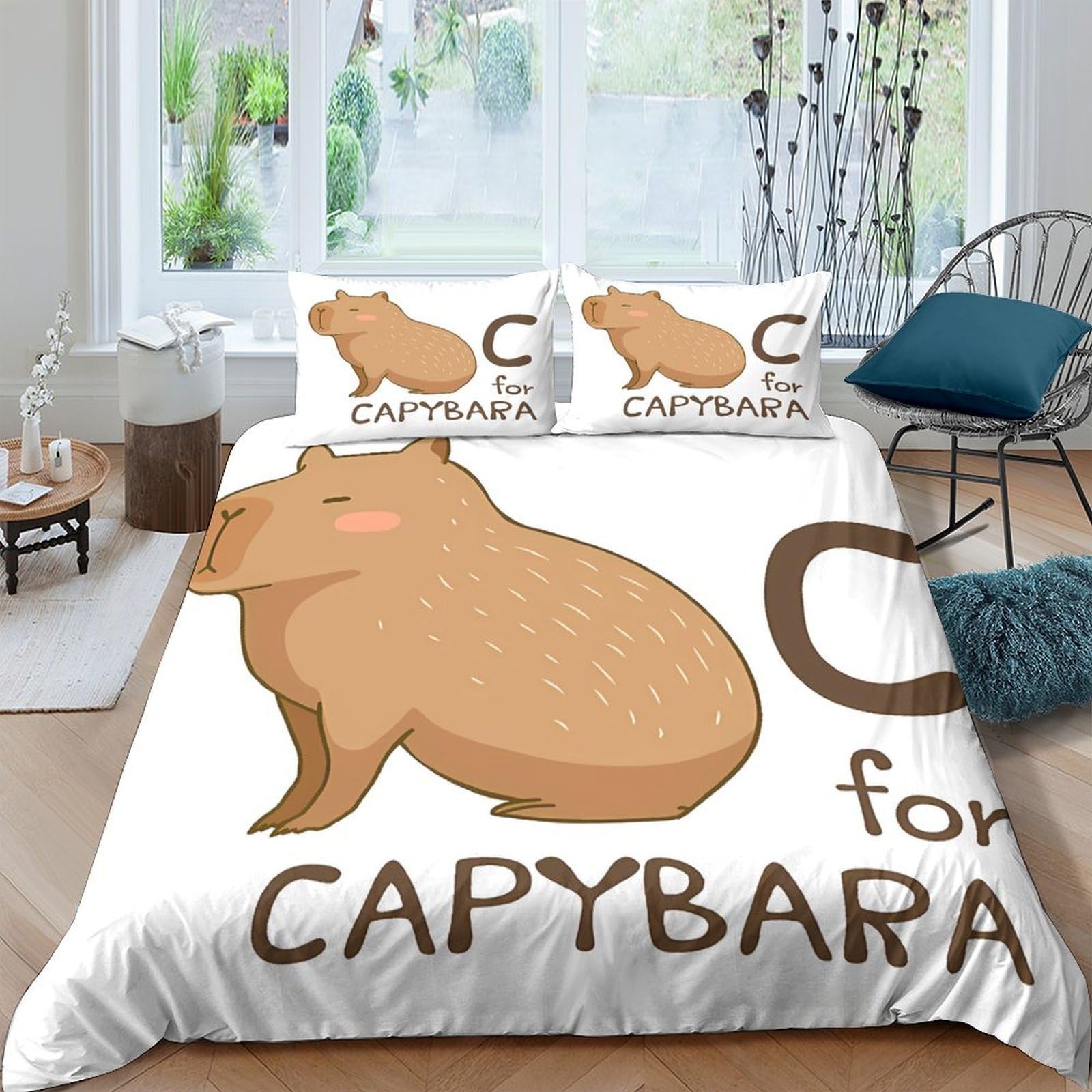 Ctjqhvkz Style-4 3D Printed Capybara Cartoon Fitted Sheet Microfiber Soft Brown Animal Bed Cover For Bedroom Guest Room Decor Single（135X200cm）