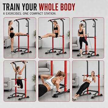 Power Tower Pull Up Bar,Pull-Up Rack Dip Station,Height Adjustable Multi-functional Home Strength Training Gym Equipment, Save Space,People Below 6 feet