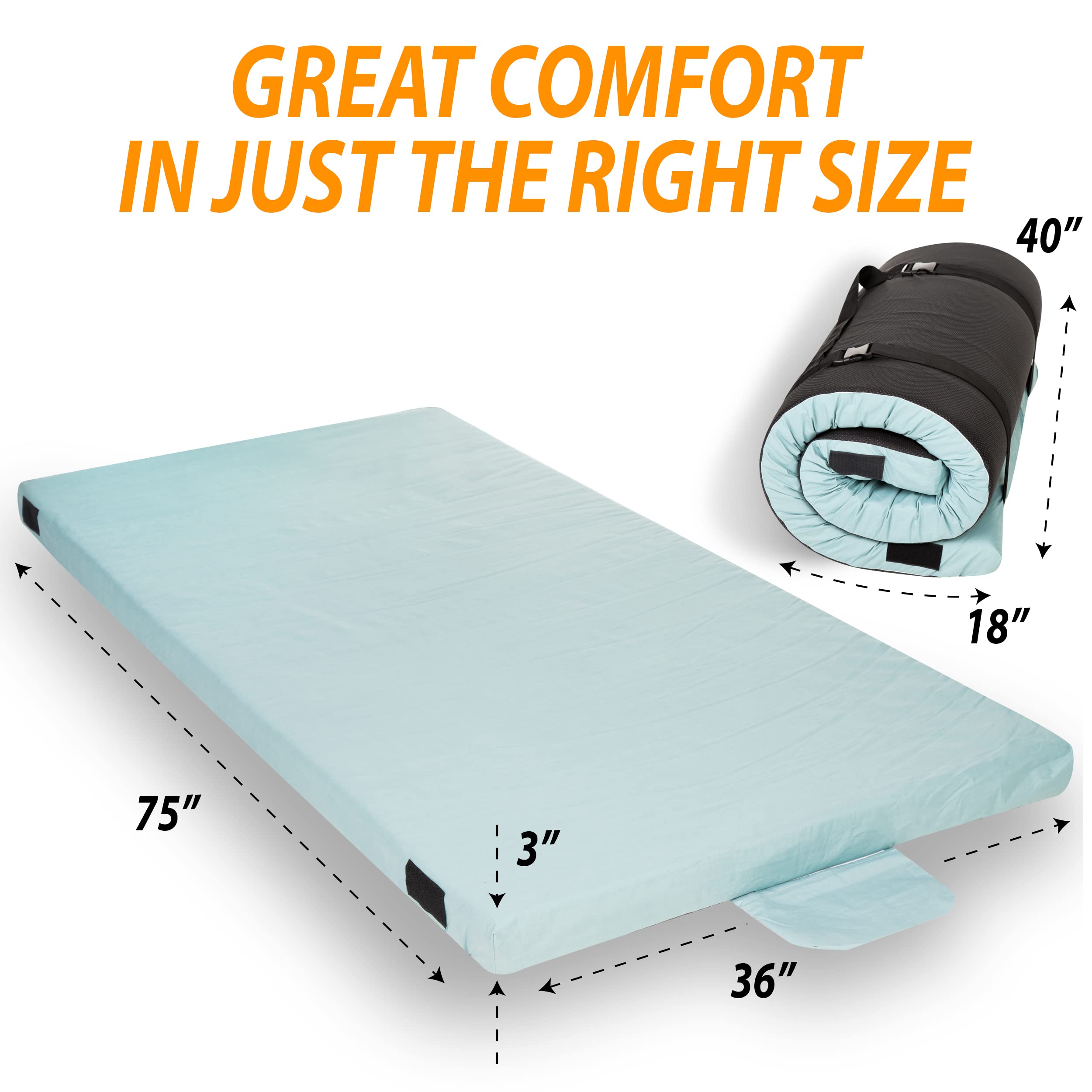 Comfortable Memory Foam Camping Mattress Pad Twin 75’’x 36’’x3