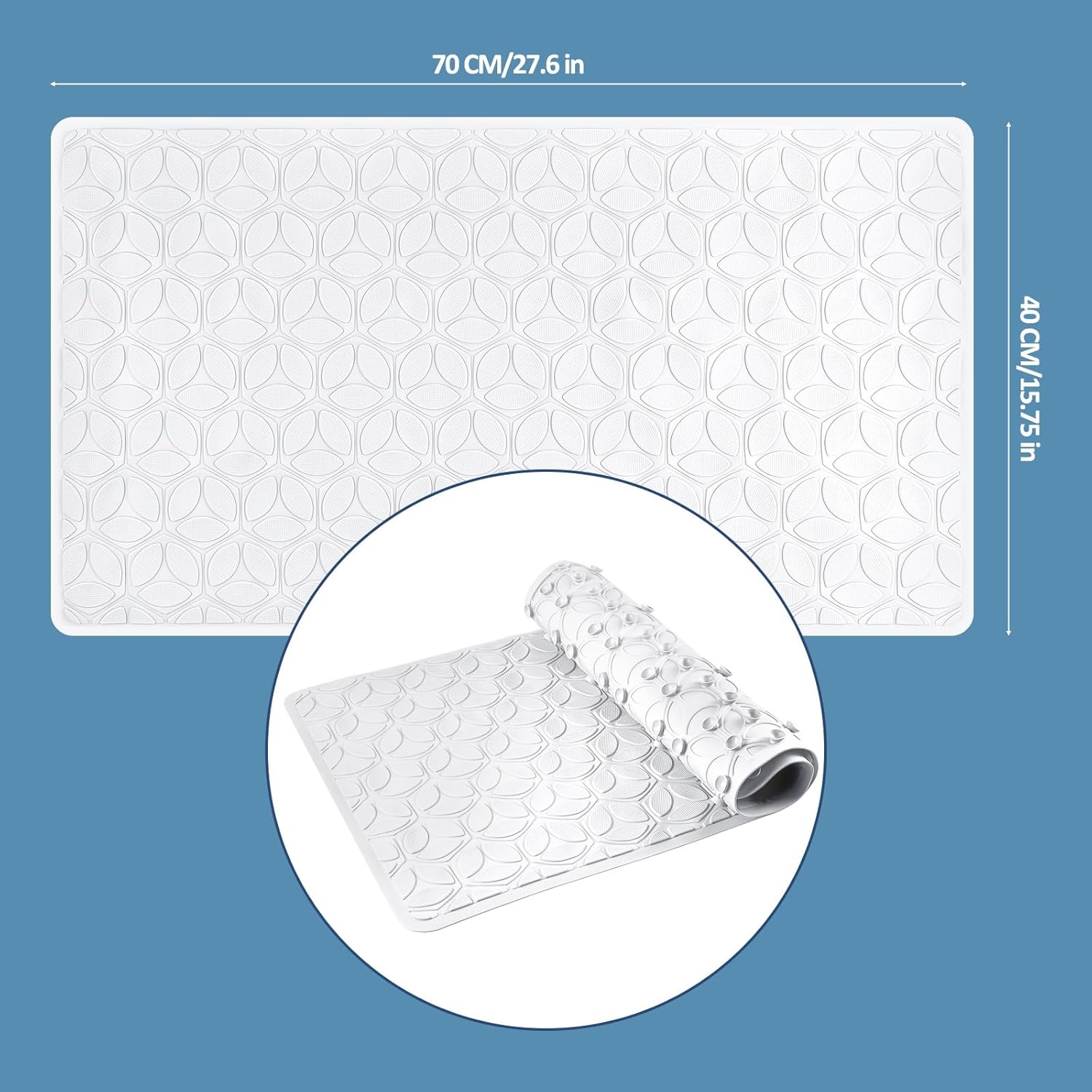 Non Slip Bathtub Mat | Real Rubber Bath Mat for Tub and Shower, Shower Mat for Daily Safety, Pet Dog Mat, Soft No-Slip Bath Mat | Nonskid Bathroom Tub Mat, 16” x 28”（White）