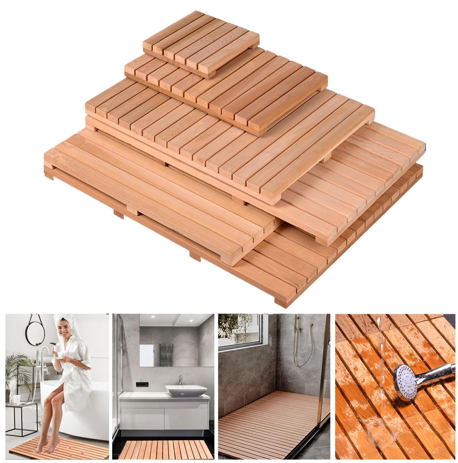 Pedana Doccia Legno, Più Dimensioni Tappetino Doccia Antiscivolo, Esterna Giardino Tappeto Doccia, Pedana Legno, Tappetino Piscina, Pedana Doccia Antiscivolo per la Vasca e la Sauna(50x100cm/20x39in)
